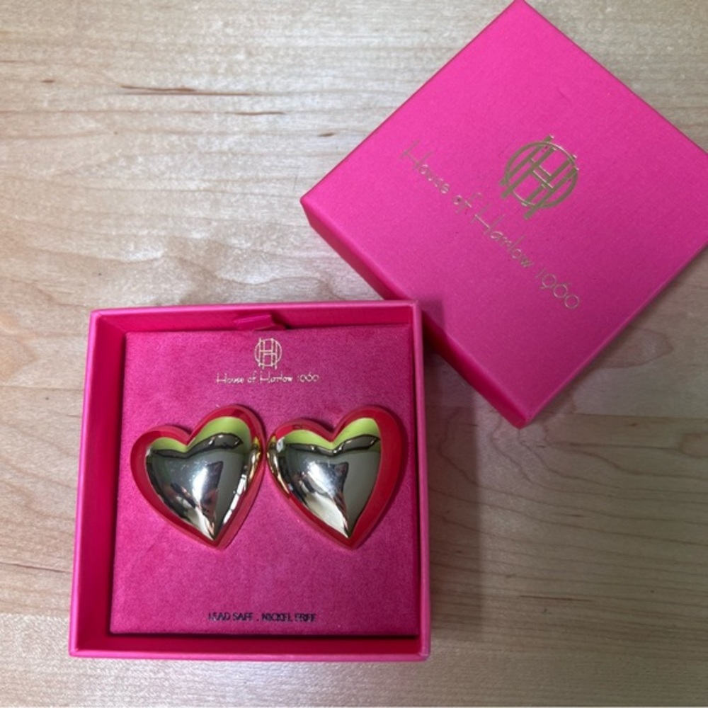 House of Harlow gold heart earrings NWT